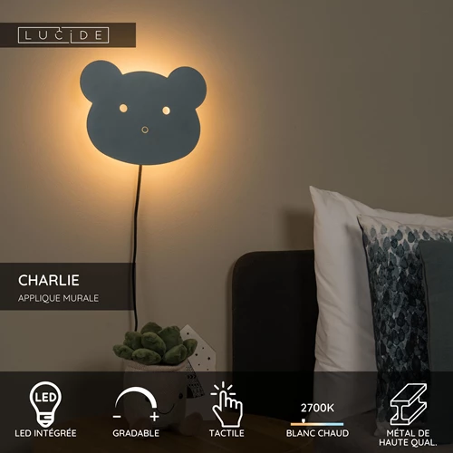 Lucide CHARLIE - Applique murale Chambres d'enfant - LED Dim. - 1x7W 2700K - Bleu - USP